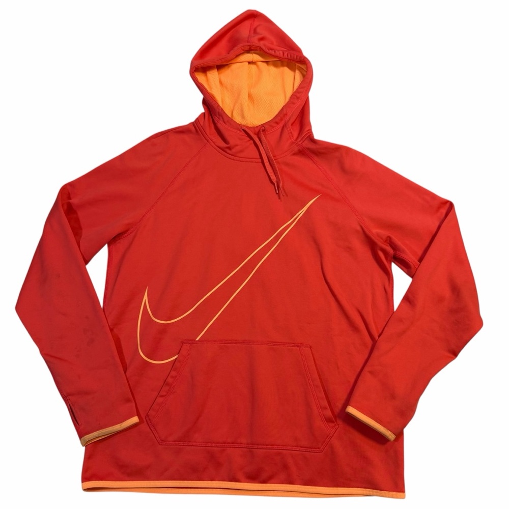 Nike Therma Fit Neon Orange Big Swoosh Jogging Hoodie Womens Large